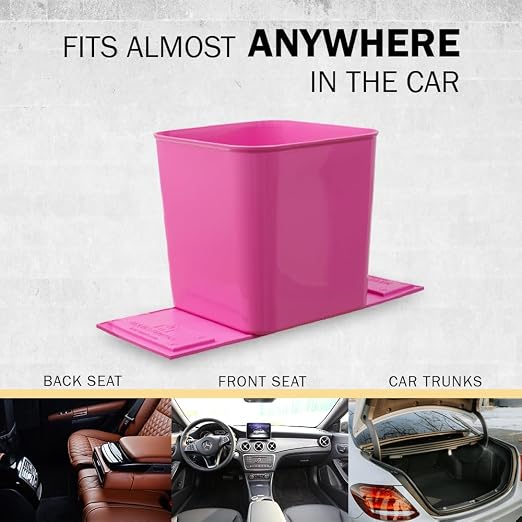 Car Trash Can 1.4 Gallon with Stability Flap & Magic Strips — No-Tip Leakproof Car Garbage Bin for Car Floor, Mats, Front or Back Seat, SUV, Truck, Van, Vehicle Interior Organizer (Pink)