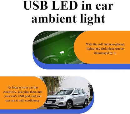 4PCS USB LED Car Interior Atmosphere Lamp, Plug-in USB Decor Night Light, Portable Auto Ambient Lighting Kit, Universal Car Interior Accessories LED Night Light for Most Cars (Green)