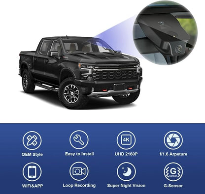 Fitcamx 4K Dash Cam Suitable for Chevy Silverado 2022-2025 (HD2-6275) 1500 2500HD 3500HD & EV 2024-2025, OEM Style, UHD 2160P Video, WiFi & APP, Loop Recording, G-Sensor, Plug & Play, 64GB Card