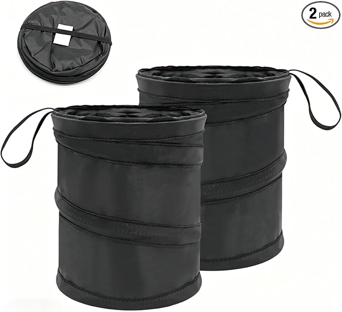 2 PCS Car Trash Can, Portable Collapsible Garbage Bin, Waterproof Mini Hanging Rubbish Bin Leakproof Trash Bag (Black)