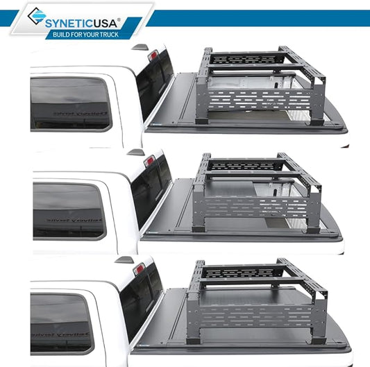 Syneticusa ER Power Retract Hard Tonneau Cover with R3 Rack Fits 2004-2026 Ford F-150 5.5' (67”) (incl. Raptor/Lightning) Truck Bed Overlanding Off Road Retractable