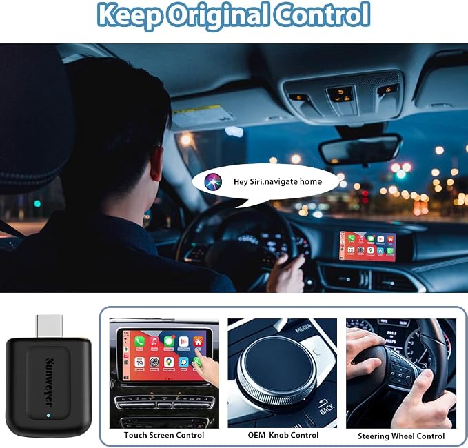Sunweyer 2024 Latest Wireless CarPlay & Android Auto Dongle 2 in 1 Auto Connect Box,USB Type-C Port,Supports Online Updates Wired to Wireless Adapter