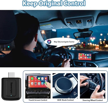 Sunweyer 2024 Latest Wireless CarPlay & Android Auto Dongle 2 in 1 Auto Connect Box,USB Type-C Port,Supports Online Updates Wired to Wireless Adapter