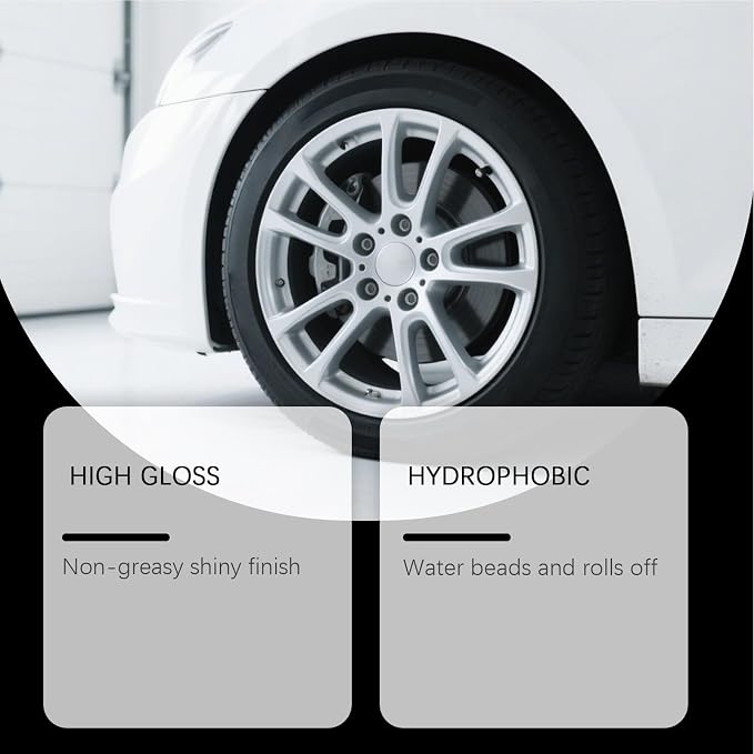 Automotive Wheel Coating – Fast Acting Formula, Protective Gloss Layer, Included Application Sponge, Trim Restorer Cream | Use for SUV Sedan RV Truck Trailer Pickup Vehicle Maintenance