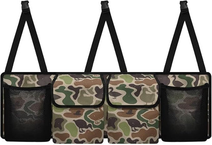 Duck Hunter Camo Hanging Car Organizer Large Capacity Backseat Hanging Storage Accessories Collapsible Cargo Storage Bag with 4 Pockets Universal Fit for Cars SUV Sedans