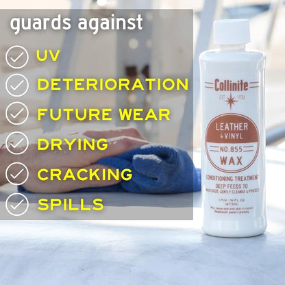 Collinite 855 Leather & Vinyl Wax Restores Conditions & Protects in One Step Rich Satin Natural Finish For Leather and Vinyl For Boats, RVs & Automobiles - (16 fl oz)