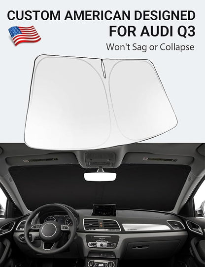 Proadsy 2026 Upgrade Windshield Sun Shade Custom Fit 2013-2018 Audi Q3 Foldable Front Sunshade Protector Sun Visor Blocks UV Rays Keep Car Cooler