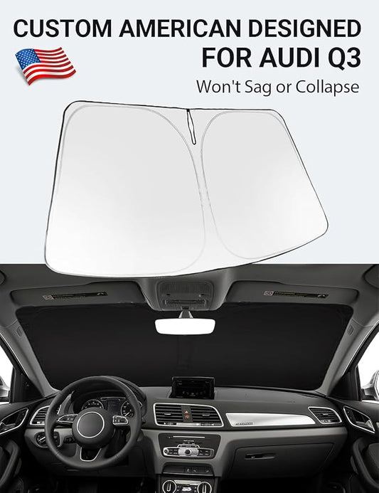 Proadsy 2026 Upgrade Windshield Sun Shade Custom Fit 2013-2018 Audi Q3 Foldable Front Sunshade Protector Sun Visor Blocks UV Rays Keep Car Cooler