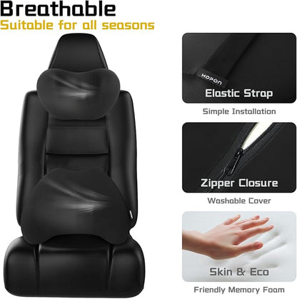 HOPON 2025 Upgrade Headrest Pillow with Lumbar Support Pillow for Most Cars,SUV Neck Pillow with Breathable Fabric,Soft Pillow for Relieving Stiffness Sedan Home Office Black 1 Set - Black