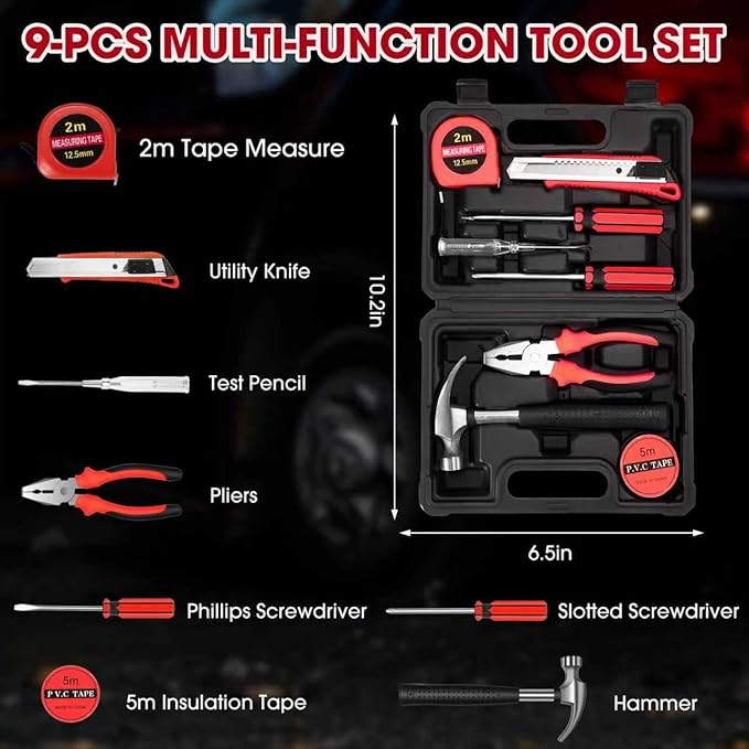 Roadside car Emergency kit, 12PCS Emergency Car Kits for Vehicles with Jumper Cables, Portable Air Compressor, Tow Strap, Survival kit, Emergency Supplies for Women,Man, New Driver Gifts