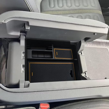 BestEvMod for Rivian R1T & R1S Accessories Center Console Organizer Tray Armrest Storage Box ABS Material with PVC Trim Compatible with Rivian R1T/R1S 2022 2023 2024 2025 2026 Accessories(V2 Yellow)