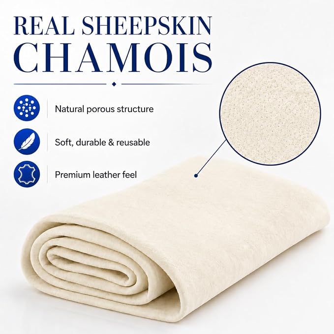 MAQIHAN Chamois Cloth for Car Drying Super Absorbent Sheepskin Shammy Towel Soft Gentle Large 23.6x35.4in Reusable Premium Car Vehicle Detailing (5.7 sq ft)