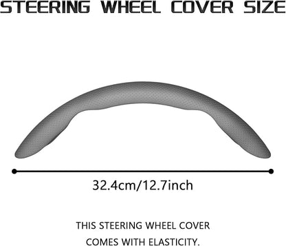 2-Piece Steering Wheel Cover, Carbon Fiber Segmented Steering Wheel Protector, Universal and Anti-Slip Durable Car Leather Protective Cover, Car Interior Accessories for Women and Men (Gray)