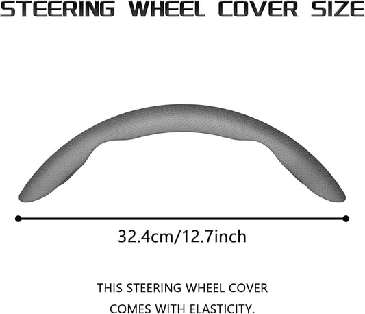 2-Piece Steering Wheel Cover, Carbon Fiber Segmented Steering Wheel Protector, Universal and Anti-Slip Durable Car Leather Protective Cover, Car Interior Accessories for Women and Men (Gray)