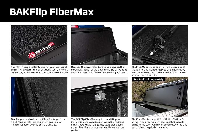 RealTruck BAK BAKFlip FiberMax Hard Folding Truck Bed Tonneau Cover | 1126133 | Fits 2020 - 2026 Chevy/GMC Silverado/Sierra 2500/3500 6' 10" Bed (82.2")