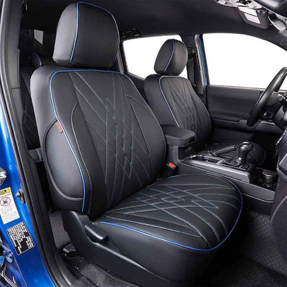 EKR Tacoma Seat Covers Custom Fit for Toyota Tacoma 2016 2017 2018 2019 2020 2021 2022 2023 Double Cab/Crew Cab -Truck Seat Covers for Car Full Set,Faux Leather (Black with Blue Trim)