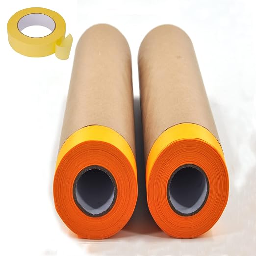 Pre-Taped Paint Masking Paper and Masking Tape Sets,2 Rolls 22inch-50feet Painters Paper and 1 Roll Painters Tape, Automotive Paint Paper, Tape and Drape Waterproof for Painting Protection Covering