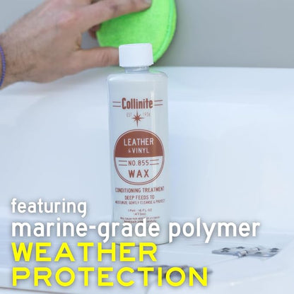 Collinite 855 Leather & Vinyl Wax Restores Conditions & Protects in One Step Rich Satin Natural Finish For Leather and Vinyl For Boats, RVs & Automobiles - (16 fl oz)