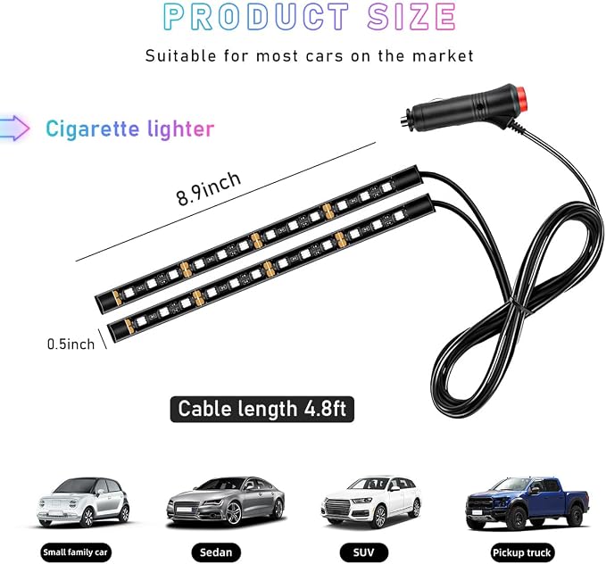 Ohleats Car LED Strip Light, 24 LED RGB Auto Interior Atmosphere Lights, Cigarette Lighter Under Dash Ambient Night Light, Interior Decorative Lamp Lighting Kit Car Accessories (Blue)