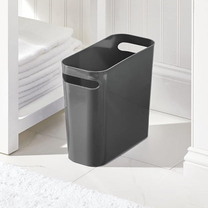 mDesign Plastic Small Trash Can, 1.5 Gallon/5.7-Liter Wastebasket, Narrow Garbage Bin with Handles for Bathroom, Laundry, Home Office - Holds Waste, Recycling, 10" High, Aura Collection, Charcoal Gray