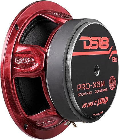 DS18 PRO-X6M Loudspeaker - 6.5", Midrange, Red Aluminum Bullet, 450W Max, 225W RMS, 8 Ohms - Premium Quality Audio Door Speakers for Car or Truck Stereo Sound System (1 Speaker), Classic