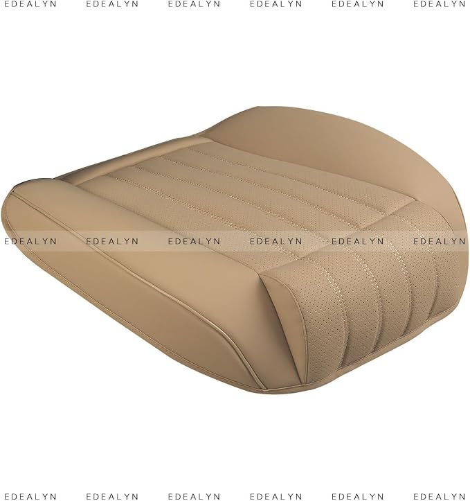 (1 PCS Car Seat Cover Width20.86 by deep 20.86 inches PU Leather Auto Bottom Seat Protector Cover with Comfort Leg Support Pillow Fit Most Front Driver Seat (Beige with Leg Rest)