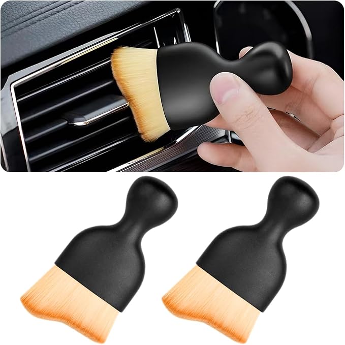 Blilo 2PCS Car Interior Detailing Brush with Dust Cover, Auto Soft Hair Cleaning Brushes, Scratch Free Curved Dirt Collectors, for Vehicle Dashboard Air Conditioner Vents Leather Computer (Brown/2PCS)