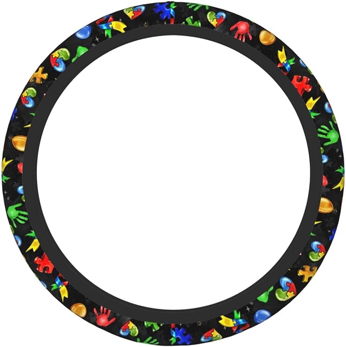 Autism Awareness Steering Wheel Cover Anti-Slip,Sweat Absorption Universal 15 inch Steering Wheel Covers Cute car Accessories for Men Women