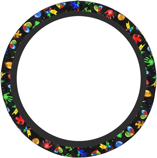 Autism Awareness Steering Wheel Cover Anti-Slip,Sweat Absorption Universal 15 inch Steering Wheel Covers Cute car Accessories for Men Women