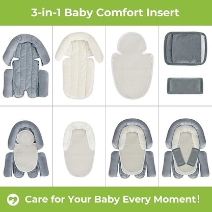 COOLBEBE Upgraded 3-in-1 Baby Body Support & Strap Covers Set for Newborn Infant, Extra Soft Car Seat Insert Cushion Pad, Perfect for Car Seats, Strollers, Swing