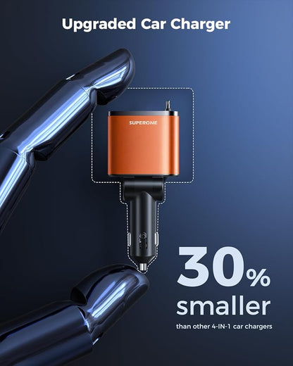 [Upgraded] 6 in 1 Retractable Car Charger, SUPERONE Smaller Fast Car Phone Charger 99W with Cord, USB C and iPhone Car Charger Adapter, Compatible iPhone 17/17 Pro Max/16/15/14/13/12/11, Sumsung