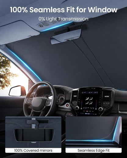 REEVAA Upgraded for Dodge RAM 1500 2026-2019 Windshield Sunshade [Tailored Fit, 99% Sun Protection] Foldable Sun Shade Car Accessories with Storage Bag