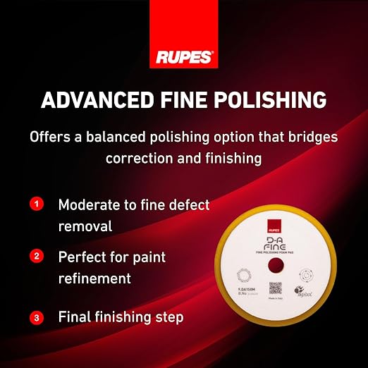 RUPES 150mm Yellow D-A Ultra-Fine Dual Action Wool Polishing Pads (Pack of 2) | Ideal for Paint Correction & Gloss Enhancement | Improves Finishing Performance | Compatible with 5" Backing Plate