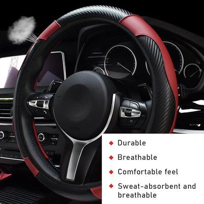 povtii Car Steering Wheel Cover, 15 Inch Leather Breathable Auto Steering Wheel Protector, Comfortable Non-Slip Vehicle Steering Wheel Covers, Universal Interior Car Accessories (Wine Red)