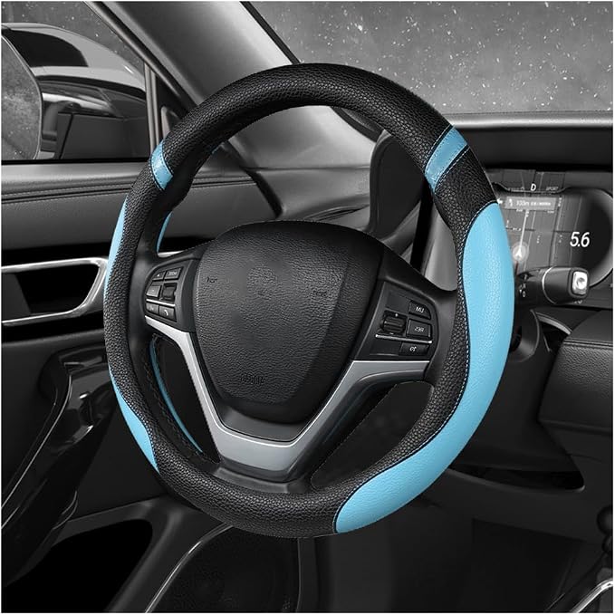 Car Steering Wheel Cover, 15 Inch Premium Leather Breathable Non-Slip Wheels Wrap, Universal Auto Comfortable Steering Wheel Protector for SUV Truck Van, Car Accessories (Blue)