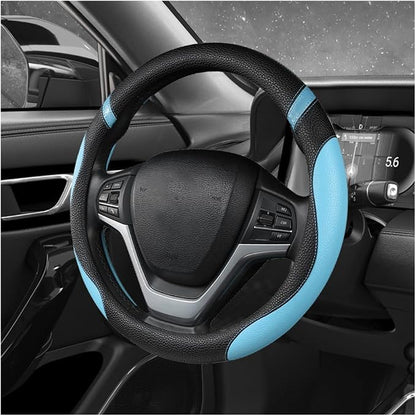 Car Steering Wheel Cover, 15 Inch Premium Leather Breathable Non-Slip Wheels Wrap, Universal Auto Comfortable Steering Wheel Protector for SUV Truck Van, Car Accessories (Blue)