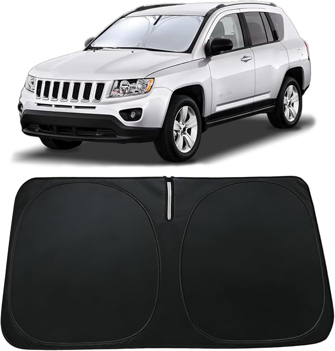 Windshield Sun Shade Custom-Fit for Jeep Compass 2007-2016 | Front Window Sunshade with 240T Sun Visor Protector Foldable Heat Shield Blocks UV Rays, Car Accessories