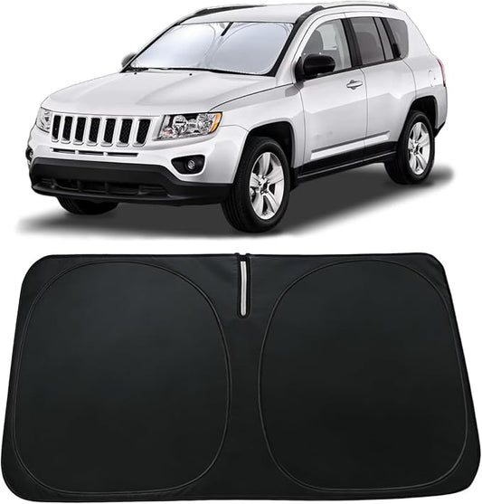 Windshield Sun Shade Custom-Fit for Jeep Compass 2007-2016 | Front Window Sunshade with 240T Sun Visor Protector Foldable Heat Shield Blocks UV Rays, Car Accessories