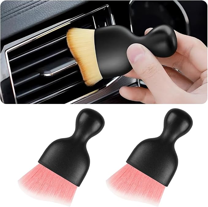 Blilo 2PCS Car Interior Detailing Brush with Dust Cover, Auto Soft Hair Cleaning Brushes, Scratch Free Curved Dirt Collectors, for Vehicle Dashboard Air Conditioner Vents Leather(Pink/White)