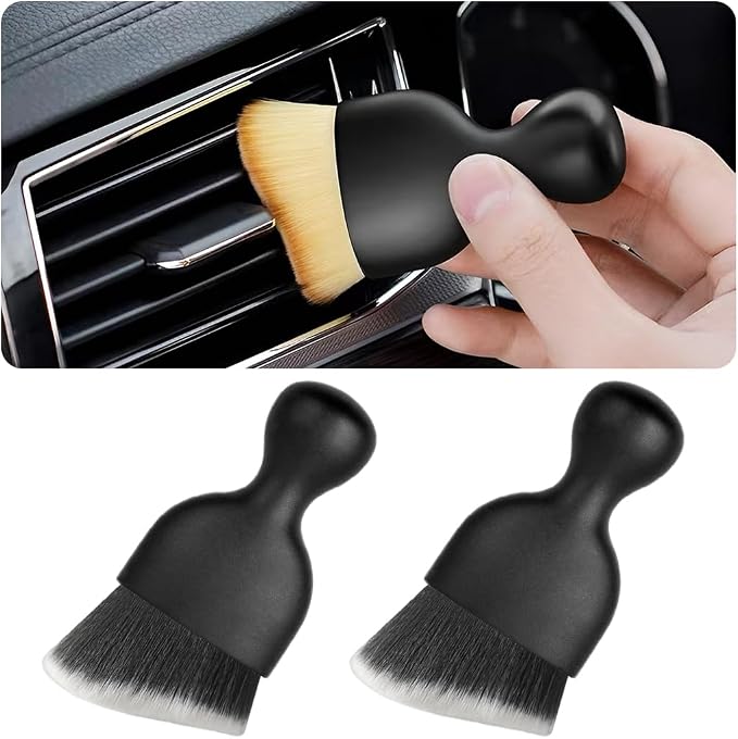 Blilo 2PCS Car Interior Detailing Brush with Dust Cover, Auto Soft Hair Cleaning Brushes, Scratch Free Curved Dirt Collectors, for Dashboard Air Conditioner Vents Leather Computer (Black/White/2PCS)