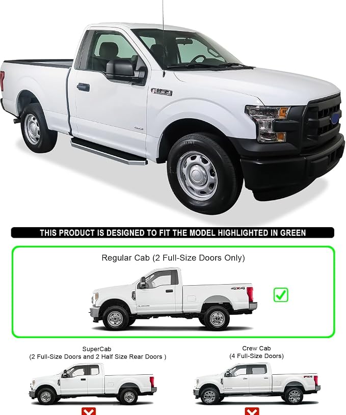 APS 6in 304 Stainless Steel (Polished Flat Style) Running Boards Side Bars Side Steps Compatible with Ford F150 2015-2026 Regular Cab & F-250 F-350 Super Duty 2017-2026