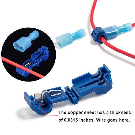 108 Pcs T-Tap Wire Connectors Kit, Quick Splice Self-Stripping Electrical Wire Terminals for Speaker Car Audio, Nylon Fully Insulated Male Quick Disconnects for Automotive Wiring (22-10 AWG)