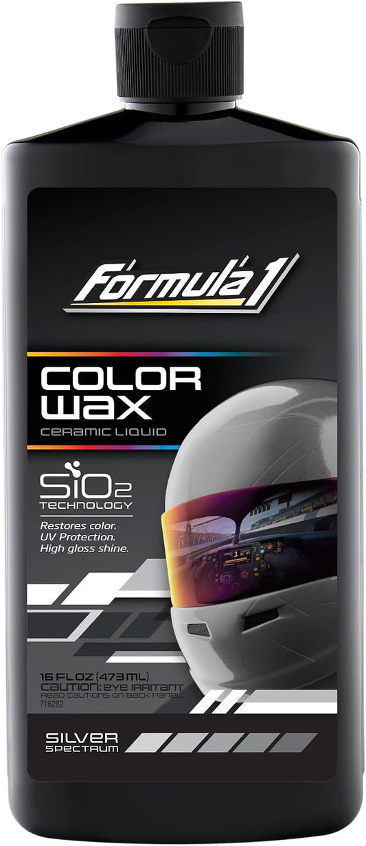 Formula 1 Color Wax Liquid for Silver Cars, Gives Ceramic Water Beading Protection and Ultimate Shiny Finish, Fills Minor Scratches with Color-Match Pigment, 16 oz