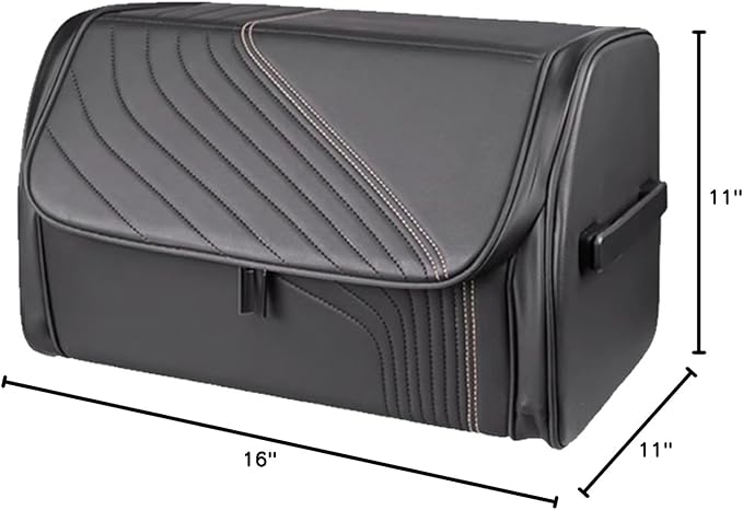 TOPABYTE Car Trunk Organizer with Lid and Sturdy Handle Foldable Durable Premium Leather Storage Box Cargo for BMW SUV Sedan Truck, Black, Small