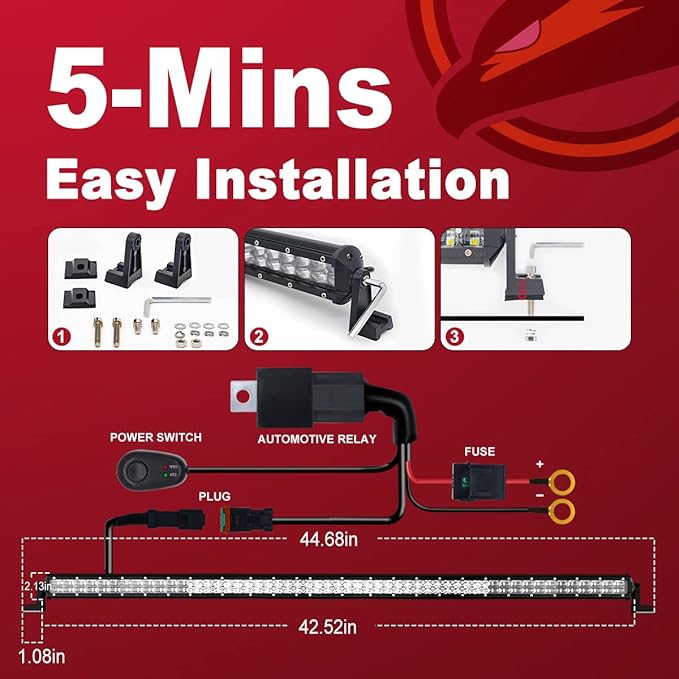 Firehawk LED Light Bar 42 Inch 90,000LM, 2026 New Japanese L-A-B Chips, Spot Flood Combo Beam, Driving Off Road Fog Work for Truck Pickup ATV UTV SUV Cart IP68 Waterproof with 12V Wiring Harness kit