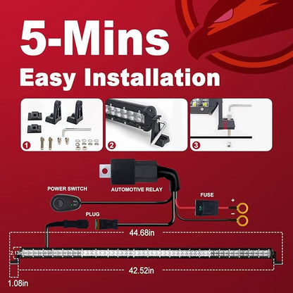 Firehawk LED Light Bar 42 Inch 90,000LM, 2026 New Japanese L-A-B Chips, Spot Flood Combo Beam, Driving Off Road Fog Work for Truck Pickup ATV UTV SUV Cart IP68 Waterproof with 12V Wiring Harness kit