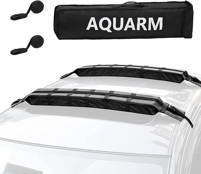 Kayak Roof Rack Pads Universal Car Soft Roof Rack for Canoe/Surfboard/Paddle Board/SUP/Snow Board with Adjustable & Steady Tie-Down Straps and Storage Bag (Dark Black)