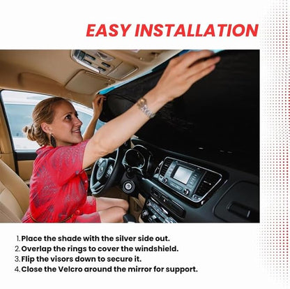 Windshield Sun Shade Compatible for Jeep Wrangler, Rubicon, Sahara, Gladiator, Sport S, Willys 41, High Altitude| Certified 99% UVA & UVB Car Sun Shade. Award Winning & Patented | by Kinder Fluff
