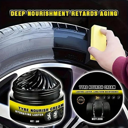 Tire Nourish Cream, 2026 New Powerful Wheel Cleaning Refurbish Wax for Restores Tire Shine, Tire Wax for Wheel Protection, Restores Black Gloss