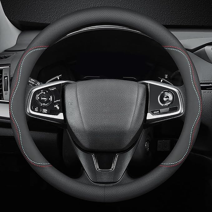 HAOTULE New Nappa Leather car Steering Wheel Cover, Universal 15 inch Black